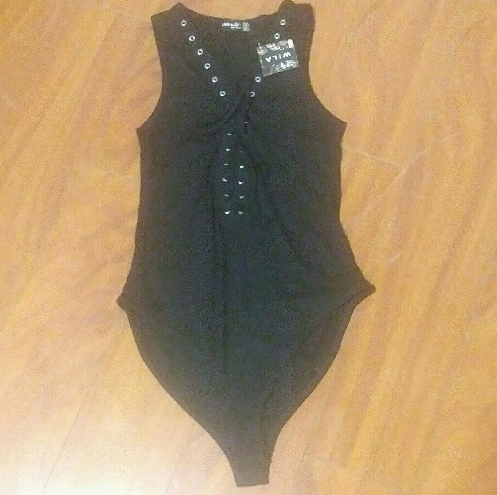 1 LEFT! Black Lace-Up Bodysuit - Picture 2 of 2
